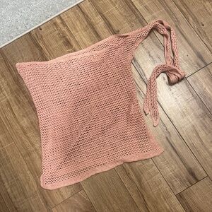 Chic Pink Mesh Knit beach cover up skirt